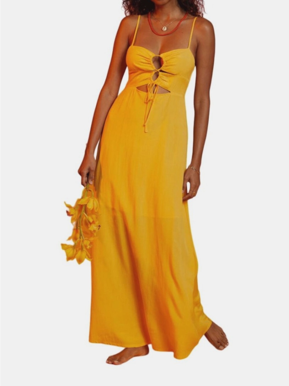 Billabong x It’s Now Cool Yellow Maxi Dress with Front Tie